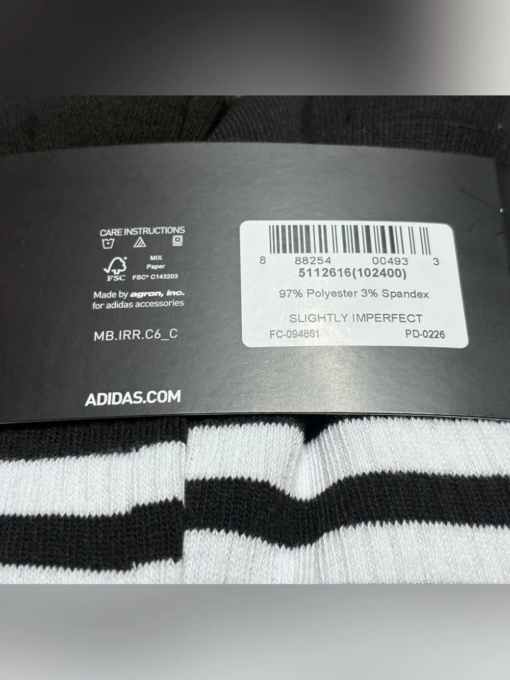 adidas Men's Black and White 3-stripe roller Athletic Crew Socks - 6 Pack